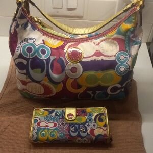 Coach Multicolor Shoulder Bag and Wallet Set